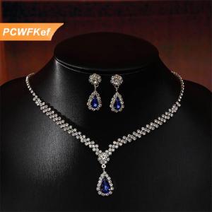 【PCWFKef】 1 Bộ Vòng cổ cô dâu bông tai nước hình giọt nước Rhinestone đồ trang sức phong cách Đồ trang sức lấp lánh thiết lập cho đám cưới bên món quà