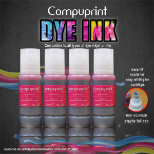 Compuprint Premium Inkjet Dye Ink Universal Ink Continuous ink CISS and DIY Refill 100ml MAGENTA Non squeeze - gravity full cap for EcoTank printer 4 Bottle per set