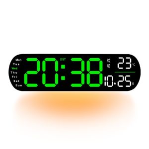 YOUTH HOME Ambient Lights LED Digital Wall Clock Temperature Display Humidity Display Large LED Display Clock Oval Time Date Display Electronic Alarm Clock Home Decor
