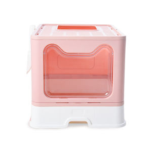 Pet Cat Litter Box Extra Large Capacity Foldable Semi-Enclosed Cat Litter Box With Drawer and Shovel