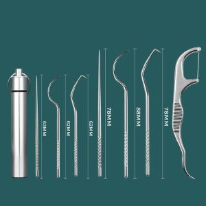 7pcs Tusuk Gigi Paket Perawatan Mulut Stainless Steel Toothpick Pembersih Karang Gigi
