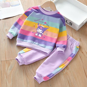 Christmas gifts Halloween Anime Girl Sanrio Autumn New Kuromi Sweet Versatile Sweatshirt Childrens Fashion Cartoon Kawaii Comfort Soft Casual Pants Set