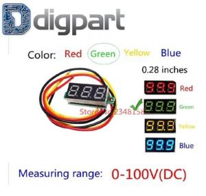 Digital Voltmeter DC 0.28 Panel Mount LED Volt Meter 0-100V Hijau