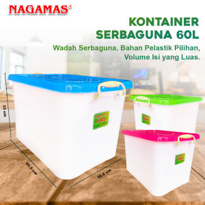 NAGAMAS Box Kontainer Plastik Dengan Roda Kotak Penyimpanan 60 Liter Putih Susu