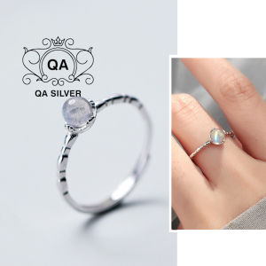 Nhẫn bạc 925 nữ mặt trăng đá rãnh trượt S925 MOONSTONE QA SILVER Ring RI190502