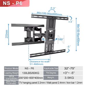 HADEN 32-85 Inches TV Wall Mount Bracket 6 Arms TV Wall Mount Bracket Extend Tilt Swivel Monitor LCD LED Hanging Cantilever Type Wall Mount Bracket