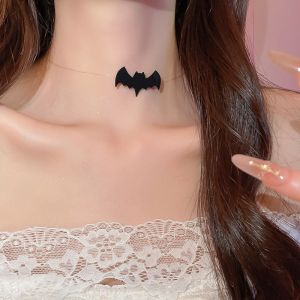 MAOMEI Dây chuyền xương quai xanh Dây chuyền hình dơi nhện Đường thẳng trong suốt Mũ phù thủy Vòng cổ Halloween tối màu Thiết kế theo phân khúc Dơi Dây chuyền dây Quà tặng Halloween