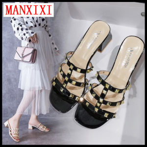 MANXIXI Brand Fashion Slippers Mid High Heels 1.97 Inches Beautiful Sandals For Women (Size 35-40)