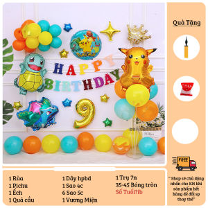 [Set Pokemon] Set Trang Trí Sinh Nhật Bé Chủ Đề Pokémon – Pikachu – Rùa Kini – Ếch Kì Diệu – Phụ Kiện Đầy Đủ