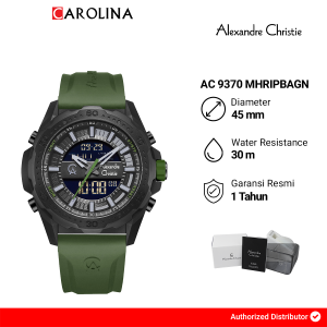 Jam Tangan Pria Alexandre Christie Digi AC 9370 MHRIPBAGN Digital Analog Dial Green Rubber Strap