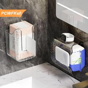 【PCWFKef】 Nhựa treo tường mô hộp tự dính Punch miễn phí giữ khăn giấy lộn ngược tiết kiệm không gian Khăn ăn container phòng tắm