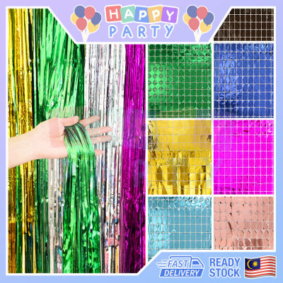 Tirai parti 2M*1M Square Foil Rain Fringe Curtain Birthday Party Wedding Event Decorations Photoboot
