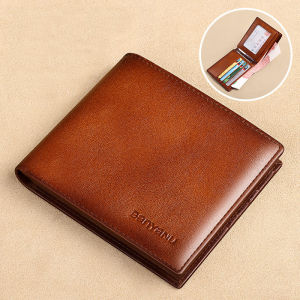 BANYANU Genuine Leather Men Wallet Original Anti RFID Small Wallet for Work Travel Birthday Gifts Dompet Lelaki