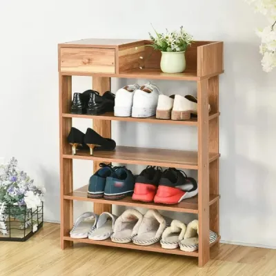 Kệ gỗ để giầy dép 7 tầng 2 gian 14 ngăn hộc kéo và Kệ Giày Dép Gỗ 5 Tầng Có Ngăn Kéo