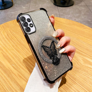 Phone Case for Samsung Galaxy A32 M32 A52S A52 A23 A33 A53 A73 5G Light Luxury Rhinestone Womens Sparkling Butterfly Bracket Casing