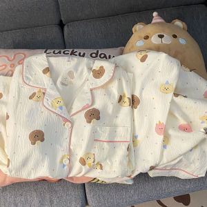 [4969 Positive Review ] Pure Cotton Pajamas for Women Summer Short Sleeve Shorts New Cloud Design ins Cute Bear Summer Loungewear