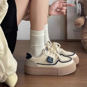 Ielgy nền tảng thoải mái argande Giày luyện tập phụ nữ 2024 đa năng mới Retro thích hợp giày trắng đệm giày giản dị