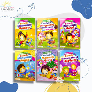 Paket Lengkap 6 Buku Materi Paud / Mengenal Huruf Angka Hijaiyah Mewarnai Menarik Garis Menggunting Mencocok dan Menempel