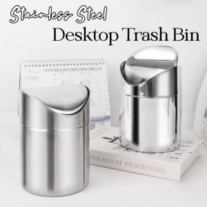 Stainless Steel Desktop Trash Bin Portable Countertop Waste Can with Swing Lid Mini Storage Bin