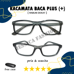 Kacamata Full Plus Bentuk Kotak Warna Abu Glossy Ukuran READY +1.00 SAMPAI +3.00 Gaya Korea Style - FREE CASE