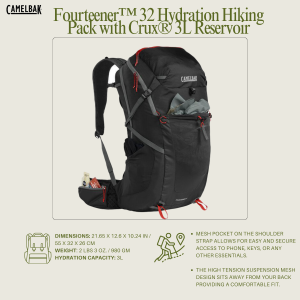 CAMELBAK Fourteener 32 Hydration Hiking Pack with Crux 3L Reservoir (Black/Red Poppy)