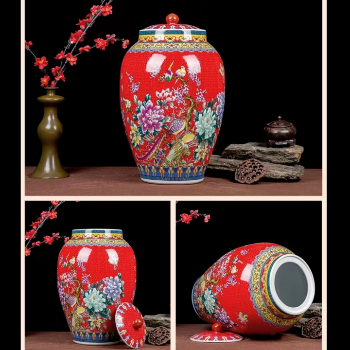 Ceramic rice jar rice bucket rice storage box clay pot rice dispenser ...