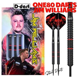 ONE80 STEEL TIP DART - 24G JIM WILLIAMS BLACK RED HD TUNGSTEN SIGNATURE STEEL DARTS (ARROW DART)