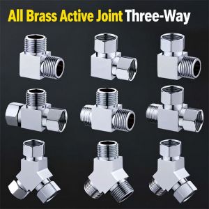 DIVATEN Square Shape T Pipe Fitting Male Female Thread Swivel Nut Water Splitter Chrome Finish Three Way Valve Faucet Connection