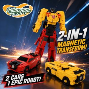 Aoduoyaya Magnetic Transforming Car Robot Toy 2in1 Collision Fusion Deform Action Figure Kids Gift