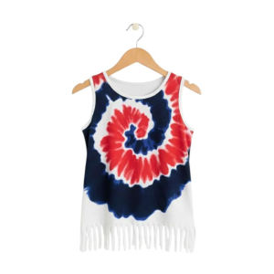 Patriotic Tie-Dye Graphic Print Fringe Tank Top XS-XL 4-16Y for Gils Kids