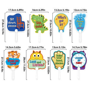 8 Pieces Class Rules Handheld Sign Double Sided Boards with Handle Teaching Props Plastic Pole Paddle Sign Classroom Decorations Display of Class Guideline for Classroom Settings School Teacher Supplies