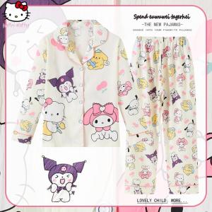 Christmas Gift Halloween Kawaii Sanrio Hello Kitty Cartoon Girls Home Clothing Set Kuromi Autumn New Anime Long Sleeves Fashion Soft Parent-Child Pajamas