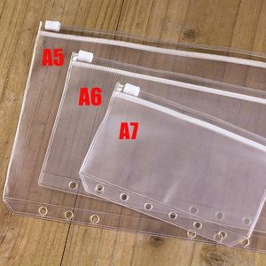 1/3pcs A7/A6/A5 Transparent PVC Six Holes Loose Leaf Zipper Storage Bag DIY Notepad Handbook Bill Bag