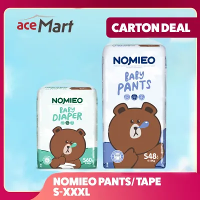 [Carton Sale]NOMIEO Diapers Tape Pants S M L XL XXL XXXL bundle of 3 Baby disposable diapers