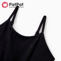 PatPat Family Matching Black Cotton Tee Beach Short-sleeve Shirt and Flora Print Splicing Halter Strap Midi Dress Sets. 