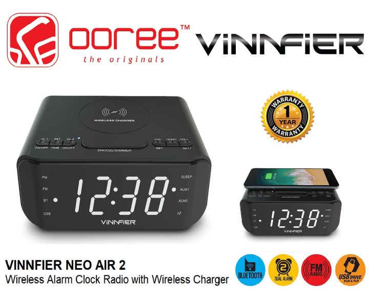 VINNFIER NEO AIR 2 WIRELESS BLUETOOTH PORTABLE ALARM CLOCK RADIO WITH