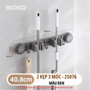 Giá treo chổi chịu lực ECOCO hít chân không kèm 5 móc treo Thanh treo chổi kèm móc treo khăn áo đồ dùng bếp nhà tắm