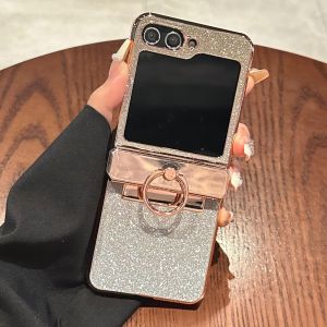 Glitter Gradient Ring Holder Bracket Case for Samsung Galaxy Z Flip 6 5 4 3 7 8 Diamond Plating Stand Bling Shockproof Cover