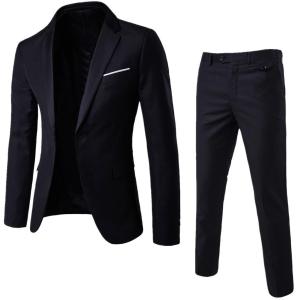 zhuiyi® 2Pcs/Set Plus Size Men Solid Color Long Sleeve Lapel Slim Button Business Suit