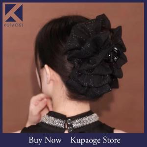 [Kupaoge] Fashion Women Seersucker Clip Black Bowknot Hair Grab Hair Bow Shark Clip Mesh Bubble Grabber Girl Headwear