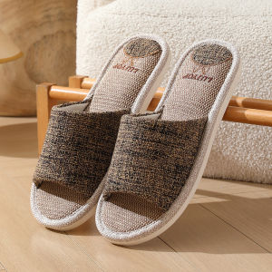 MenS Linen Slippers For All Seasons Indoor Home Use Thick-Soled Sweat-Absorbing Cotton-Linen Fabric Breathable Large Size Slippers