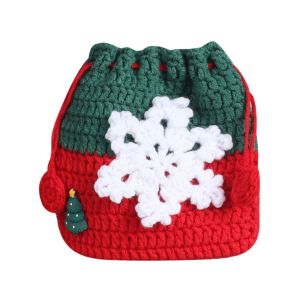 MMLUCK ซานตาคลอส ถุงหูรูดคริสต์มาส ต้นไม้ต้นไม้ต้นไม้ สโนว์ดอกไม้ ถุงของขวัญคริสต์มาส หวานหวานแหววว การ์ตูนลายการ์ตูน กระเป๋าเหรียญถัก ของขวัญวันคริสต์มาส