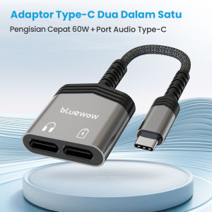 BlueWow 2 in1 Kabel Splitter Type C to DC 3.5mm Audio Jack Splitter Audio PD 60W Open Mic