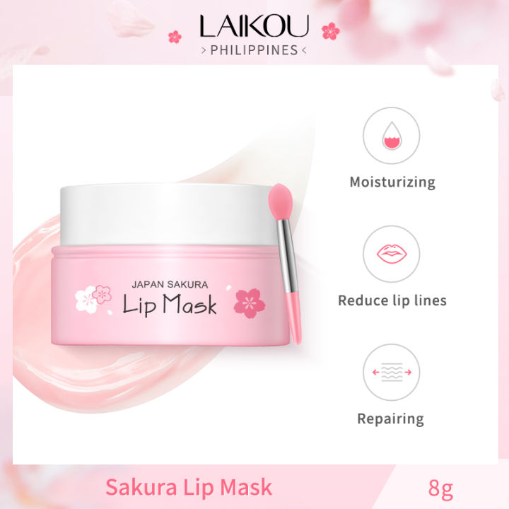 LAIKOU Japan Sakura Lip Mask with Brush Hydrating Fade Lip Lines Cherry ...