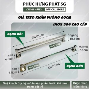 Giá Treo Khăn 60cm Dạng Đơn và Đôi Inox 304 cao cấp-Chống Rỉ Sét Độ Bền Bỉ Cao kèm tắc kê lắp ráp.