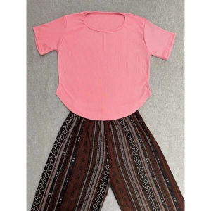 Setelan Celana Kulot Rayon Mix kaos Crop Square Neck Pendek