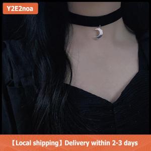 【Local shipping】 Korean Style Fashion Choker Necklace For Women Vintage Gothic Clavicle Chain With Moon Pendant Girl Neck Jewelry Accessories