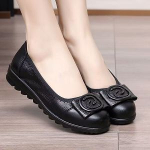 Free Shipping Spring And Autumn WomenS Shoes Soft Leather Soft Sole Flat Shoes Mid-Heel Comfortable Wedge Heel WomenS Leather Shoes