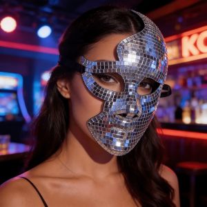 BEIBEI Mirror Surface Disco Ball Mirror Steampunk Style Glitter Material Costume Rave Accessory Metallic Masquerade Halloween Costume