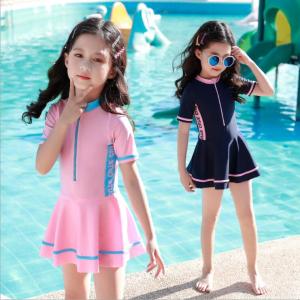 Luoke Childrens Swimsuit Girl Pink Swimming Skirt Long Sleeve Sunscreen One Piece Blue Kids Korean Style Princess One Piece Lovely Swimming Suit Sport Swimwear